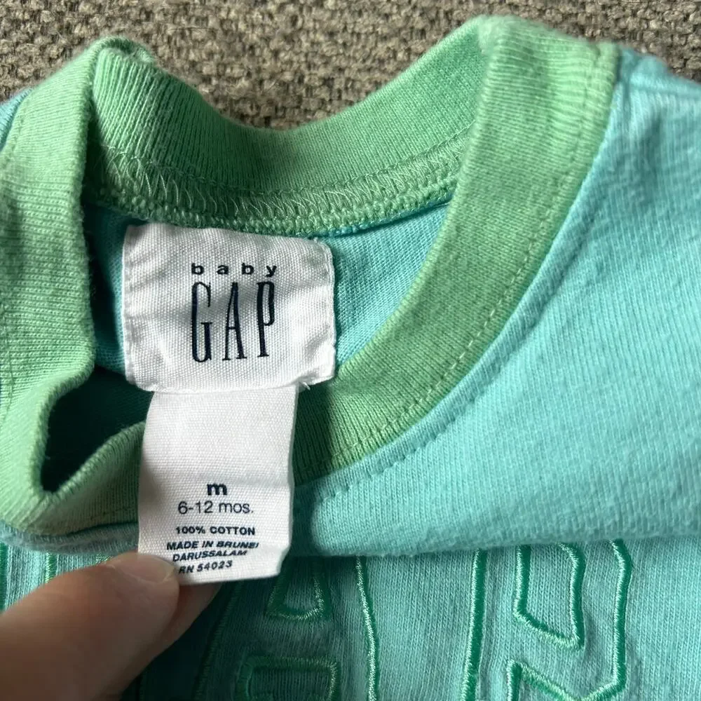 Gap Vtg Baby Girls Size 6-12 Months Blue Long Sleeve T Shirt Embroidered Logo